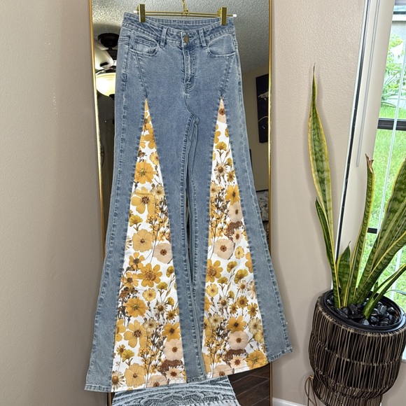 Dolls Kill Denim - Dolls Kill Blue Floral Flare Jeans